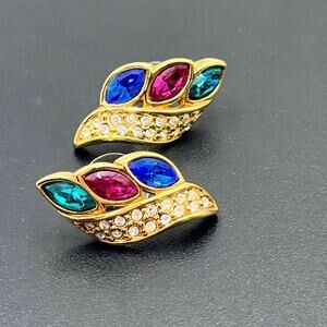 Swarovski‎ SAL Gold Tone Leaf Pave
Rhinestone Marquise Multicolor
Post Earrings